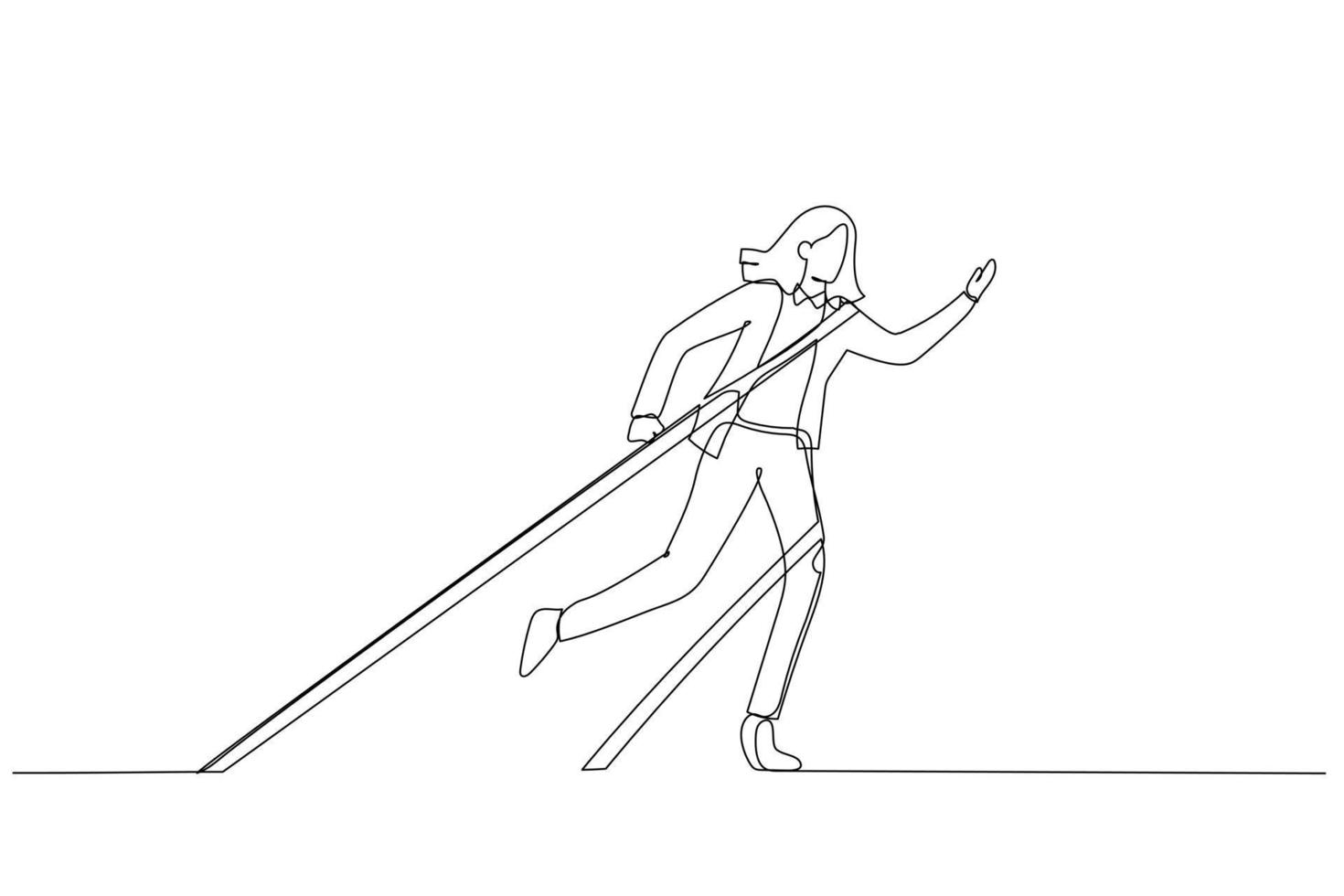 dessin animé d'une femme d'affaires ligotée avec une corde à ruban essayant d'échapper au concept de difficulté commerciale. style d'art en ligne unique vecteur