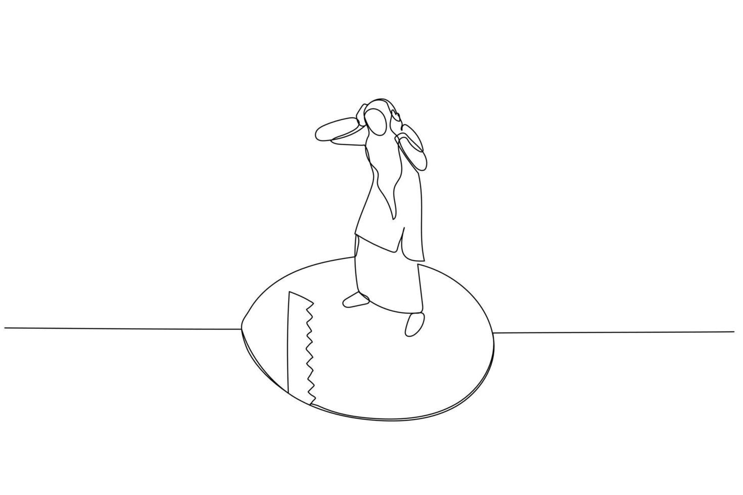 le dessin animé du plancher de coupe de scie fait paniquer la femme d'affaires musulmane concept de crise commerciale. style d'art en ligne unique vecteur