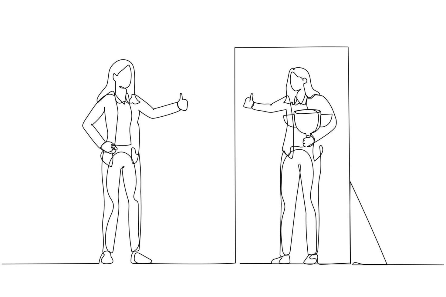 dessin animé d'une femme d'affaires regardant dans un miroir qui abandonne le concept d'amour de soi. dessin au trait continu unique vecteur