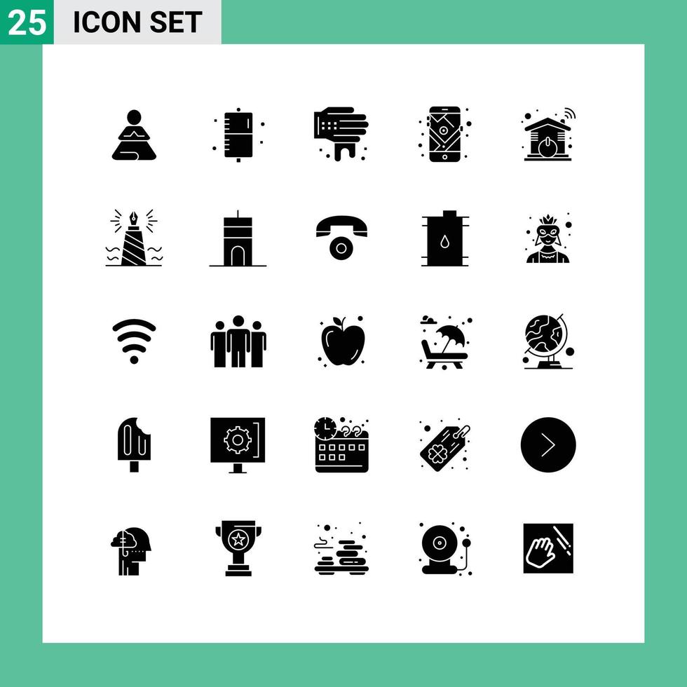 interface mobile glyphe solide ensemble de 25 pictogrammes d'éléments de conception vectoriels modifiables gps de navigation de santé de route à domicile vecteur