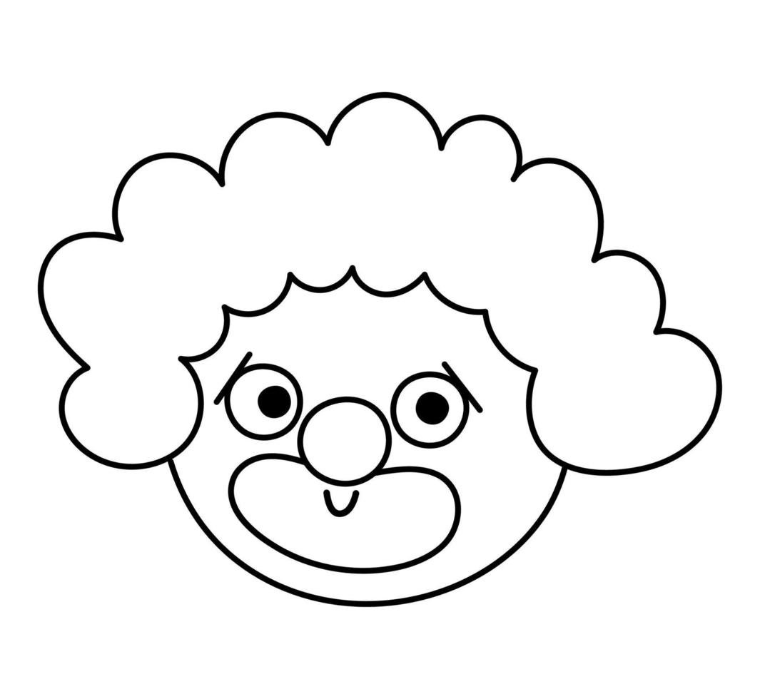 visage de clown noir et blanc de vecteur. Clipart de contour d'avatar d'artiste de cirque. icône de ligne de vacances d'amusement. clipart de personnage de festival drôle mignon. illustration ou coloriage de comédien de spectacle de rue vecteur