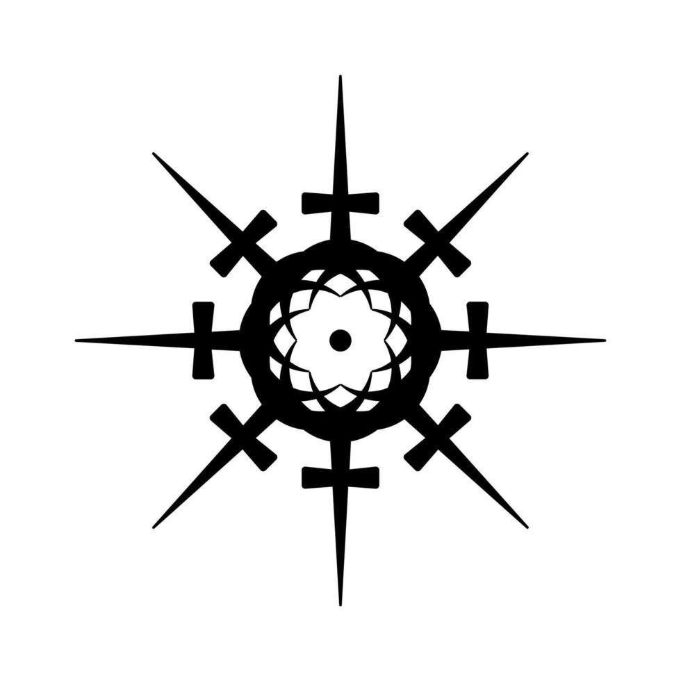 croix mystiques occultes, symbole de mandala du chaos de la guerre. géométrie sacrée maçonnique, signe de tatouage noir. symbole religieux des guerriers templiers. illustration vectorielle isolée sur fond blanc vecteur