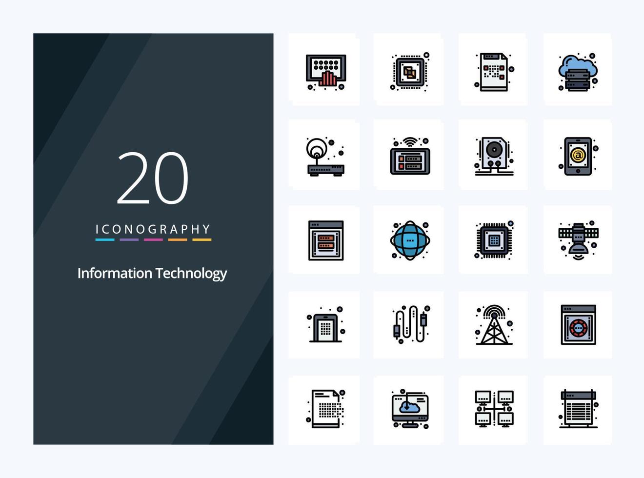 Icône remplie de 20 lignes de technologie de l'information pour la présentation vecteur