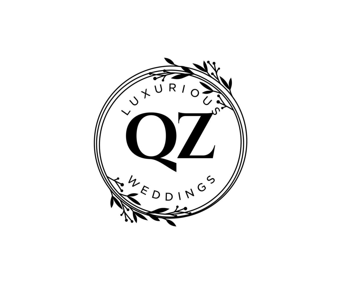 qz initiales lettre modèle de logos de monogramme de mariage, modèles minimalistes et floraux modernes dessinés à la main pour cartes d'invitation, réservez la date, identité élégante. vecteur