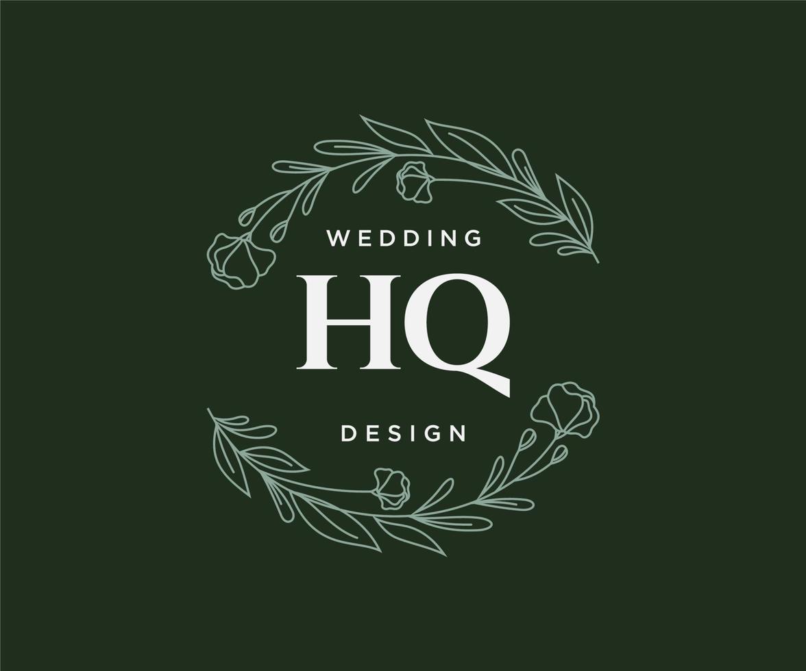 hq initiales lettre mariage monogramme logos collection, modèles minimalistes et floraux modernes dessinés à la main pour cartes d'invitation, réservez la date, identité élégante pour restaurant, boutique, café en image vectorielle vecteur