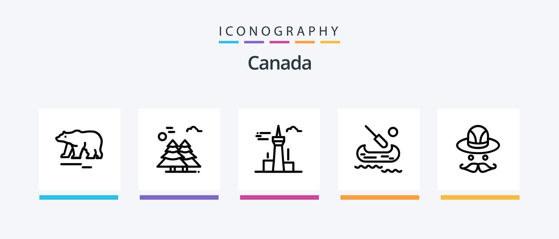 pack d'icônes canada line 5 incluant le canada. amour. Arctique. Canada. carte. conception d'icônes créatives vecteur