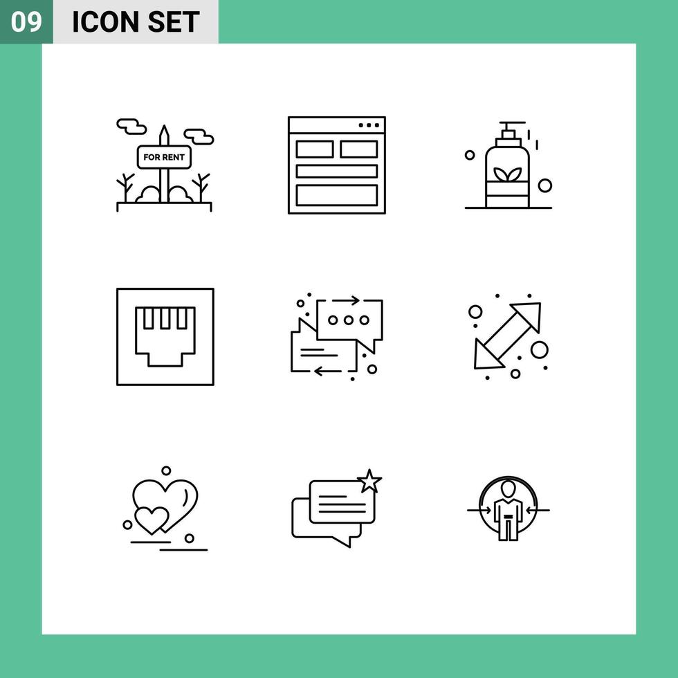 ensemble de 9 symboles d'icônes d'interface utilisateur modernes signes pour les messages informations de port ethernet spa éléments de conception vectoriels modifiables vecteur