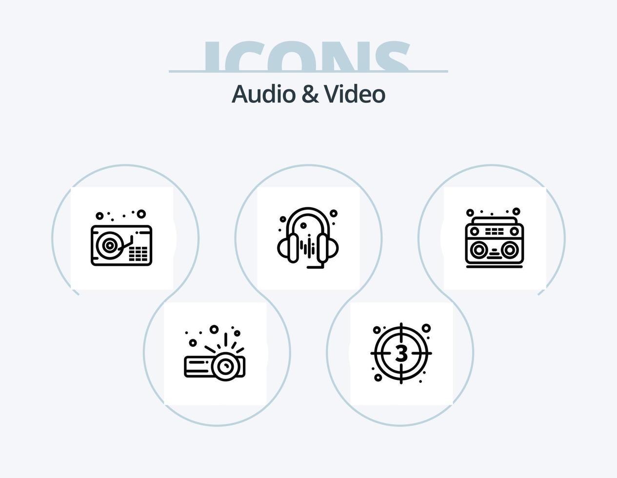 pack d'icônes de ligne audio et vidéo 5 conception d'icônes. cinéma. la musique. la musique. cassette. radio vecteur