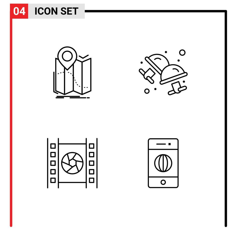 pack de 4 symboles universels de film gps navigation bouton de manchette film éléments de conception vectoriels modifiables vecteur