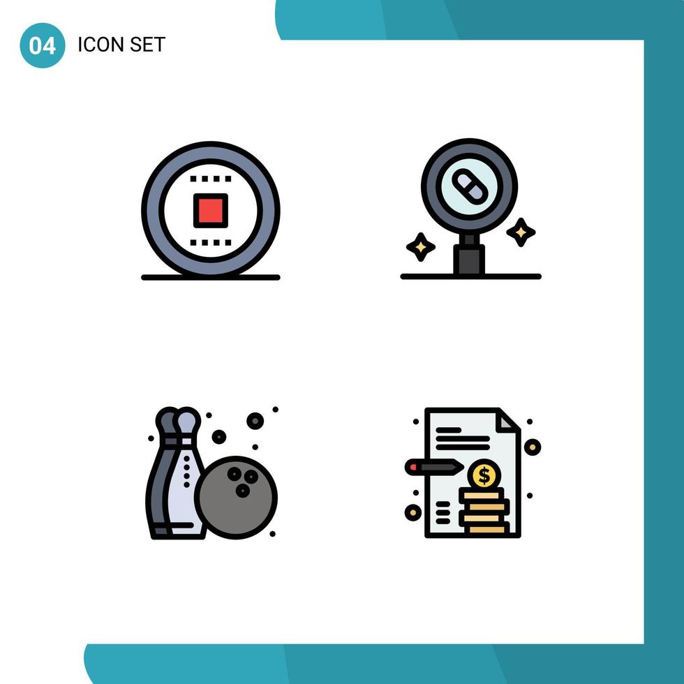 groupe de 4 signes et symboles de couleurs plates remplies pour contrôler la piste de bowling passe-temps médical éléments de conception vectoriels modifiables vecteur