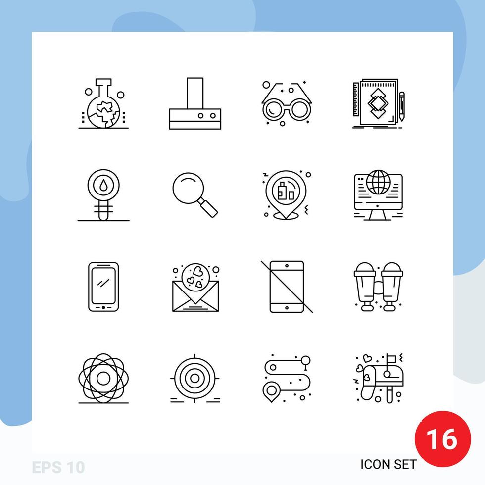 16 ensemble de contours d'interface utilisateur de signes et symboles modernes de la biochimie dessiner des éléments de conception vectoriels modifiables de conception d'identité de plage vecteur