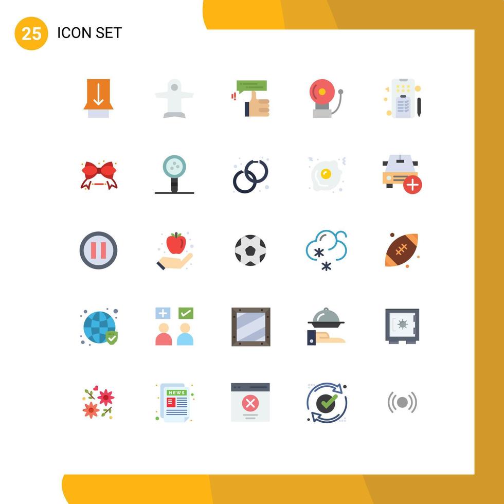 ensemble de pictogrammes de 25 couleurs plates simples d'éléments de conception vectoriels modifiables d'alarme d'école de main de marketing en ligne vecteur