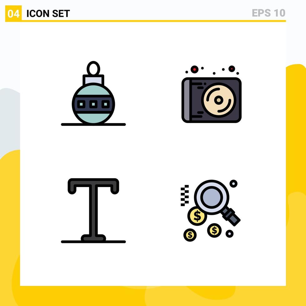 ensemble moderne de 4 couleurs et symboles plats remplis tels que des éléments de conception vectoriels modifiables en dollars de musique de vacances de noël semi audacieux vecteur