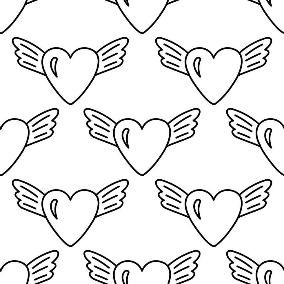 coeur de doodle mignon avec motif d'aile. illustration de griffonnage dessiné à la main. vecteur