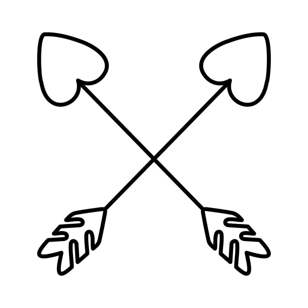 doodle flèches cupidon avec coeur dans un style moderne et branché. une arme d'amour pour un cupidon et une pointe de flèche en forme de cœur. vecteur