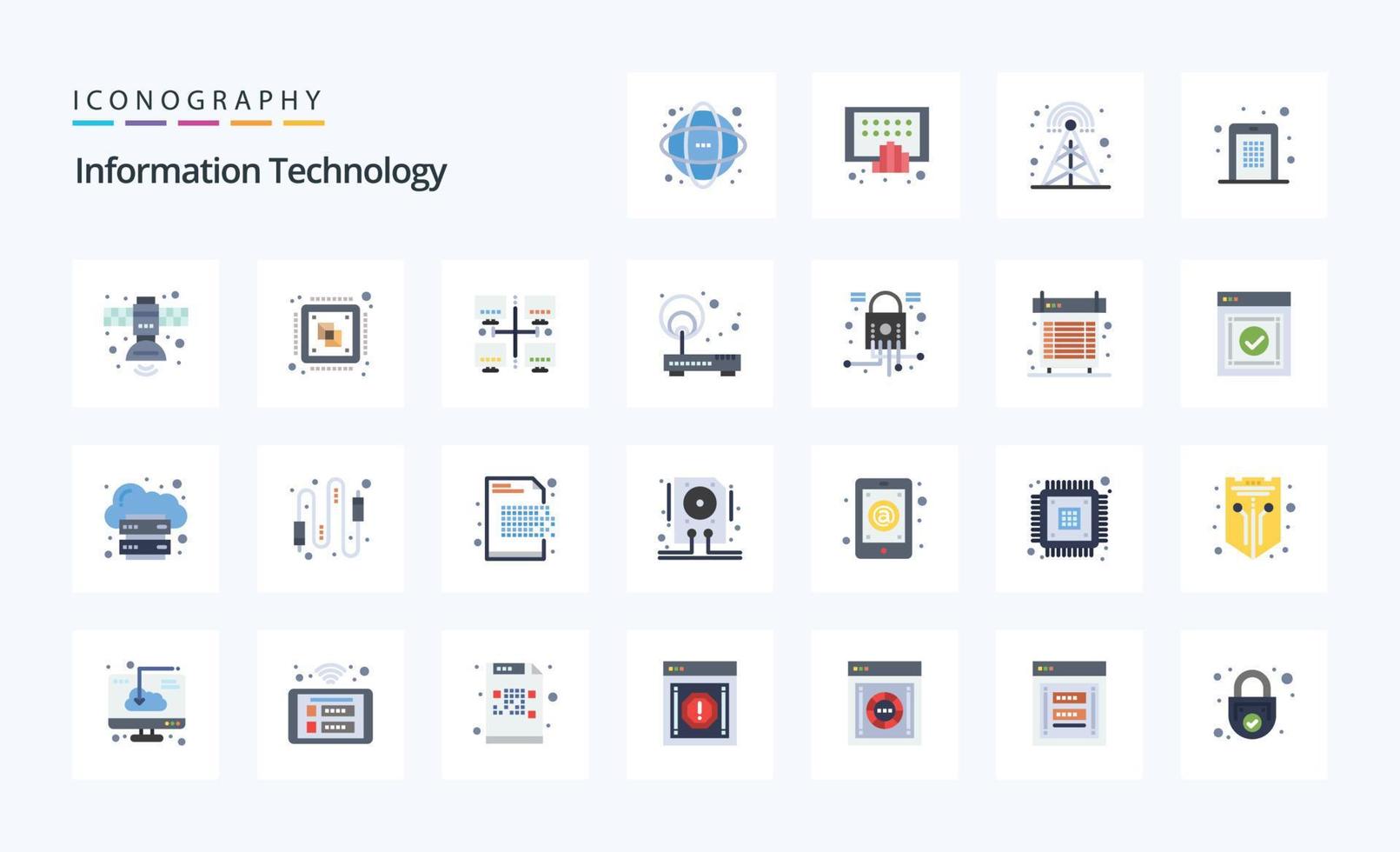 25 pack d'icônes de couleur plate de technologie de l'information vecteur