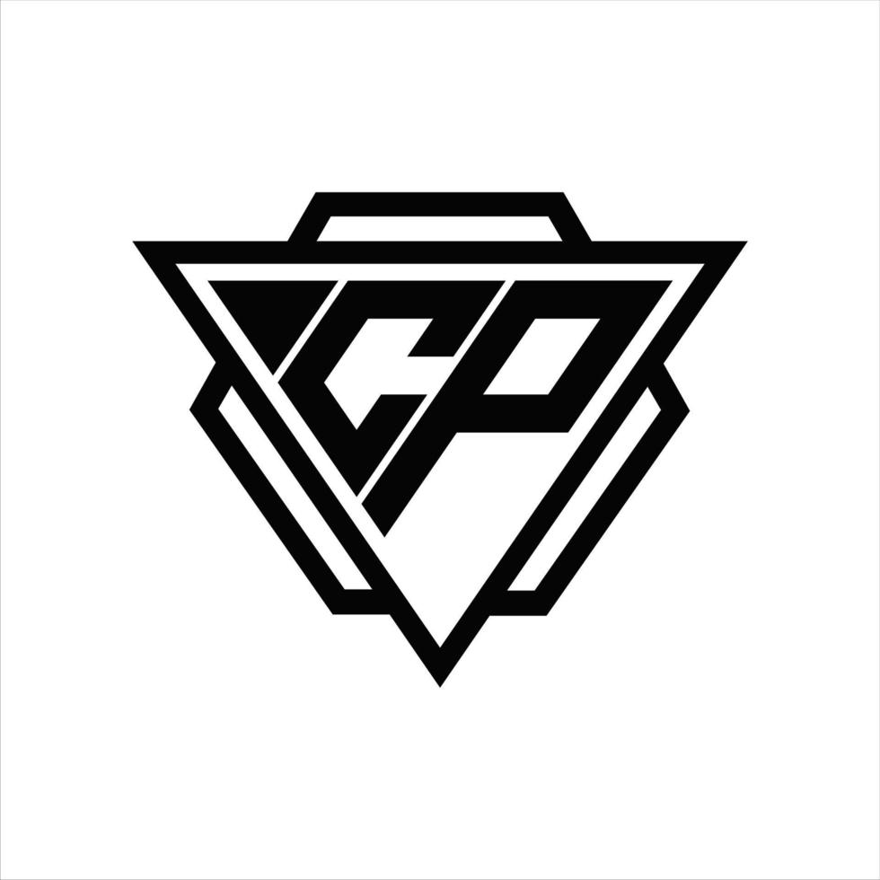 monogramme du logo cp avec modèle triangle et hexagone vecteur