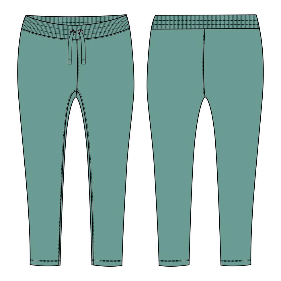 pantalon legging pour femmes mode technique croquis plat modèle d'illustration vectorielle vues avant et arrière vecteur