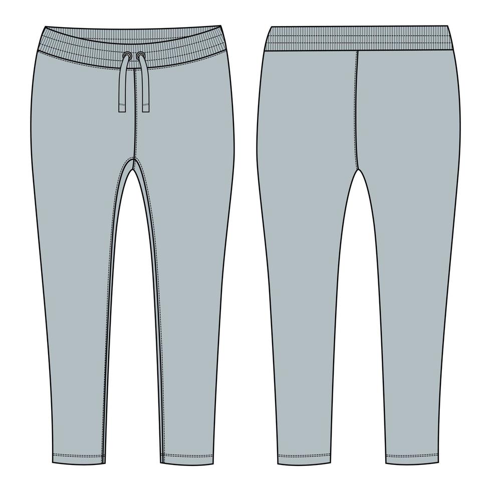 pantalon legging pour femmes mode technique croquis plat modèle d'illustration vectorielle vues avant et arrière vecteur