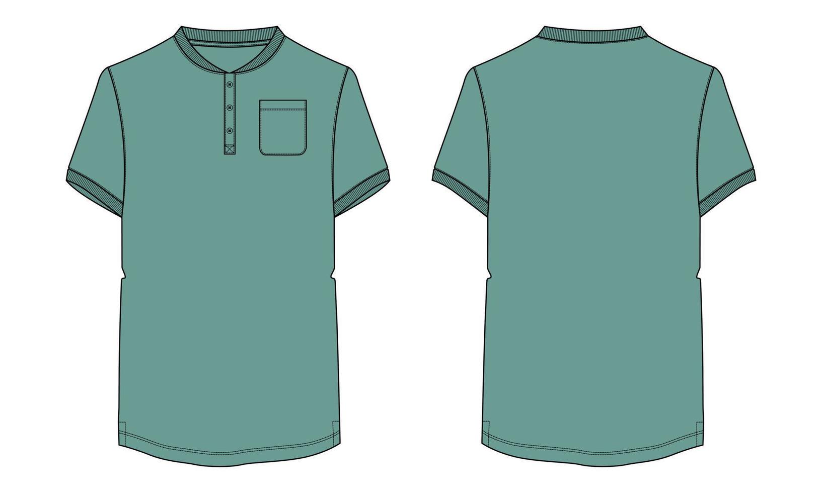 t-shirt à manches courtes avec poche mode technique croquis plat modèle d'illustration vectorielle vues avant et arrière. vecteur