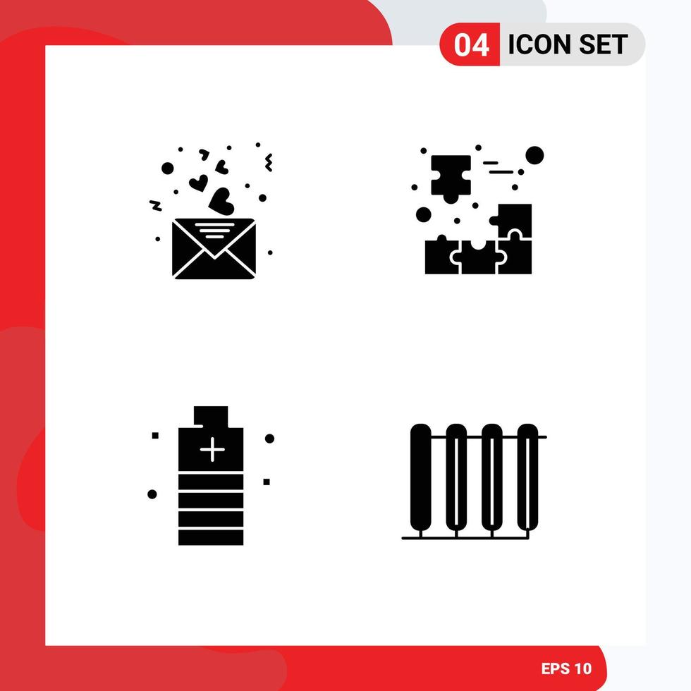 4 interface utilisateur pack de glyphes solides de signes et symboles modernes des éléments de conception vectoriels modifiables essentiels du courrier de la batterie du jour vecteur