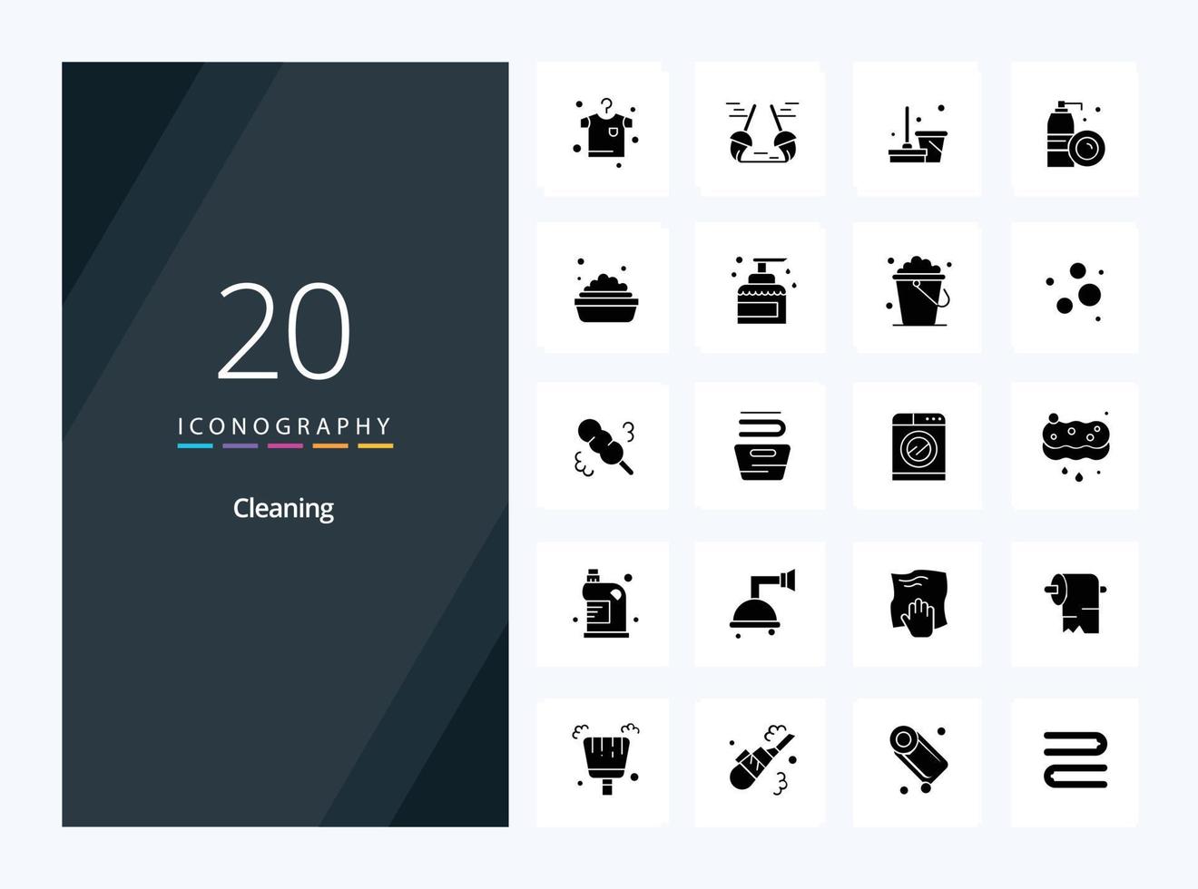 20 icône de glyphe solide de nettoyage pour la présentation vecteur