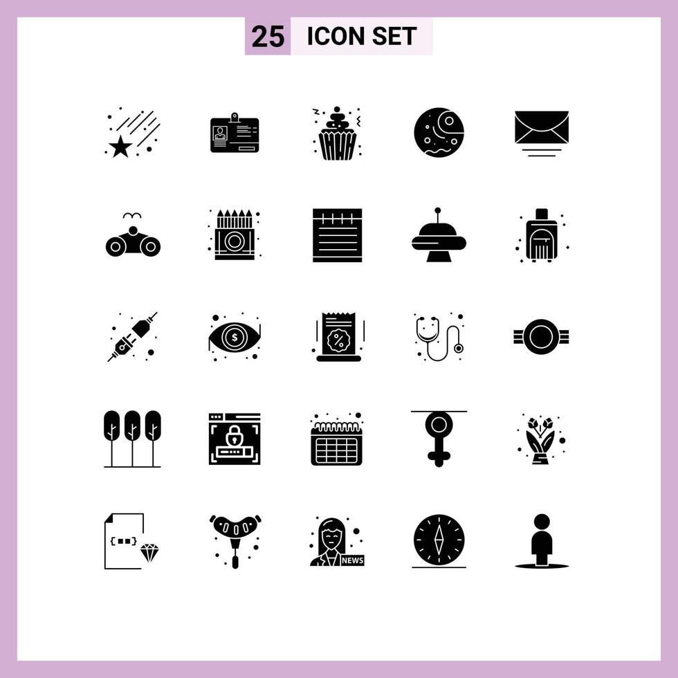 interface mobile ensemble de glyphes solides de 25 pictogrammes d'éléments de conception vectoriels modifiables distants géants de la planète e-mail vecteur