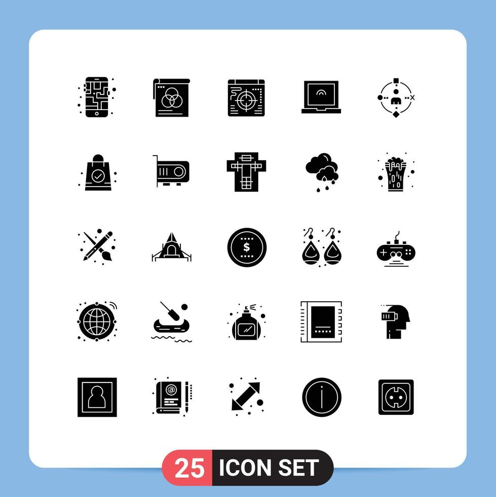 25 interface utilisateur pack de glyphes solides de signes et symboles modernes de la technologie de sac à main utilisateur web tactile éléments de conception vectoriels modifiables vecteur