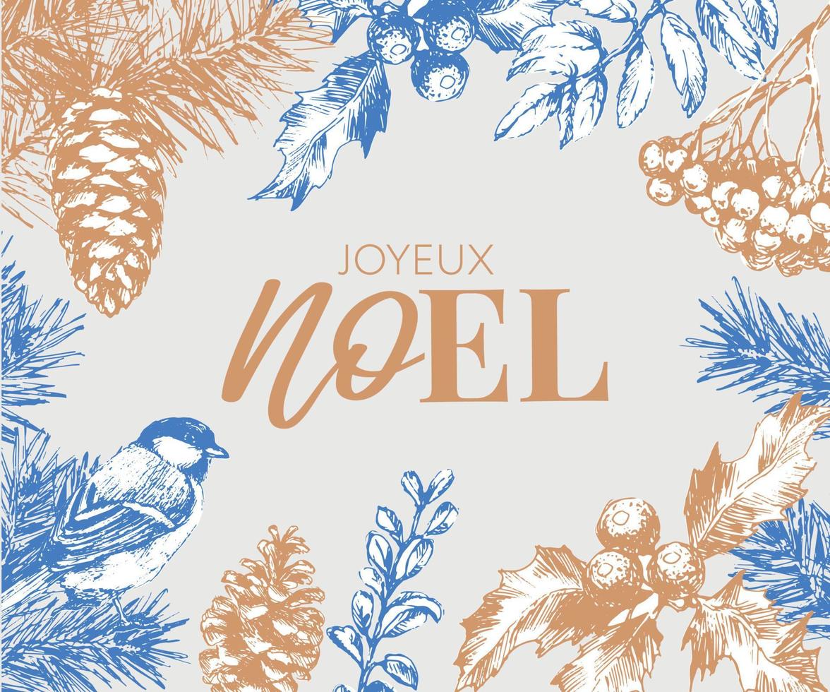 joyeux noël en langue française. joyeux noel calligraphie vectorielle brosse moderne. phrase calligraphique dessinée à la main isolée sur fond blanc. typographie pour carte de voeux, cartes postales, affiche, bannière. vecteur