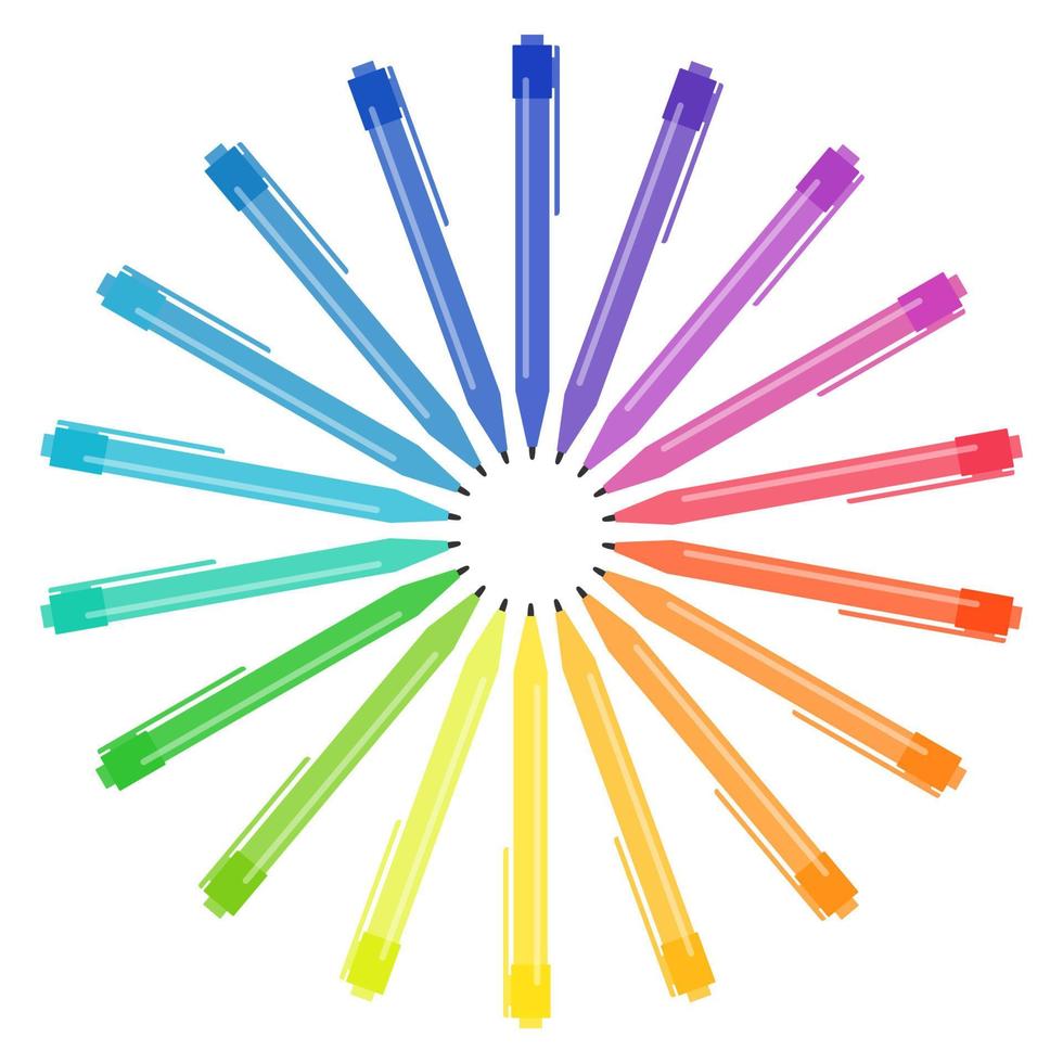 ensemble de stylos multicolores placés en cercle. illustration vectorielle. vecteur