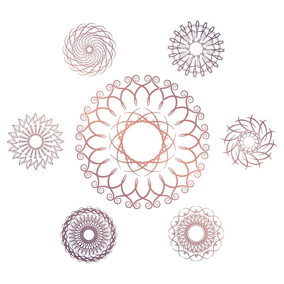 ensemble de sept éléments circulaires géométriques. monogramme de vecteur sur fond blanc. illustration vectorielle