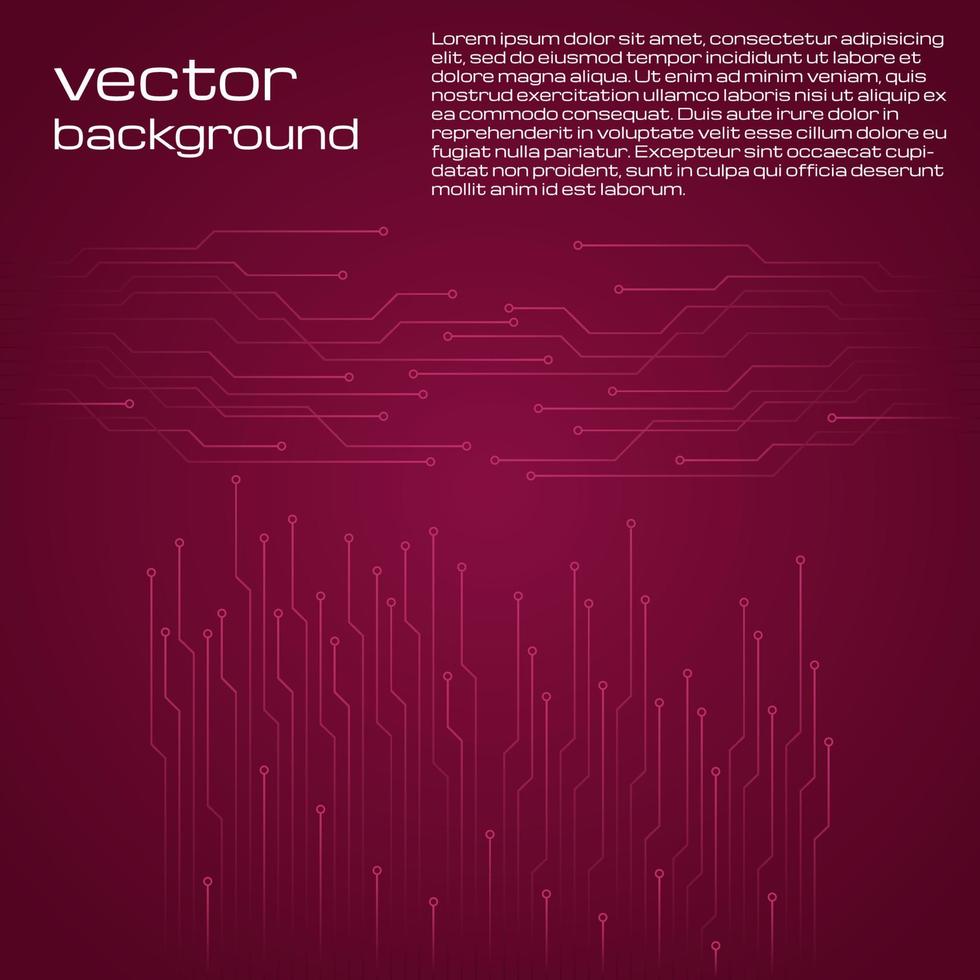 abstrait rouge technologique avec des éléments de la micropuce. texture de fond de carte de circuit imprimé. illustration vectorielle. vecteur