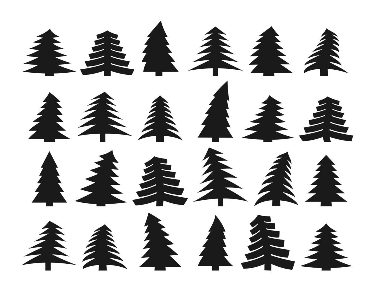 ensemble de vingt-quatre silhouettes sombres différentes de pins sur fond blanc. illustration vectorielle vecteur