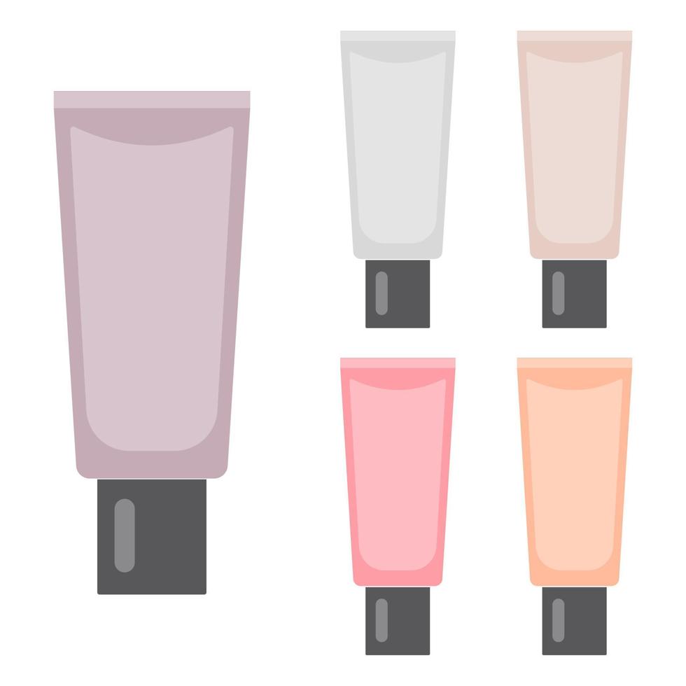 ensemble d'articles de maquillage. cinq tubes cosmétiques lumineux. illustration vectorielle. vecteur