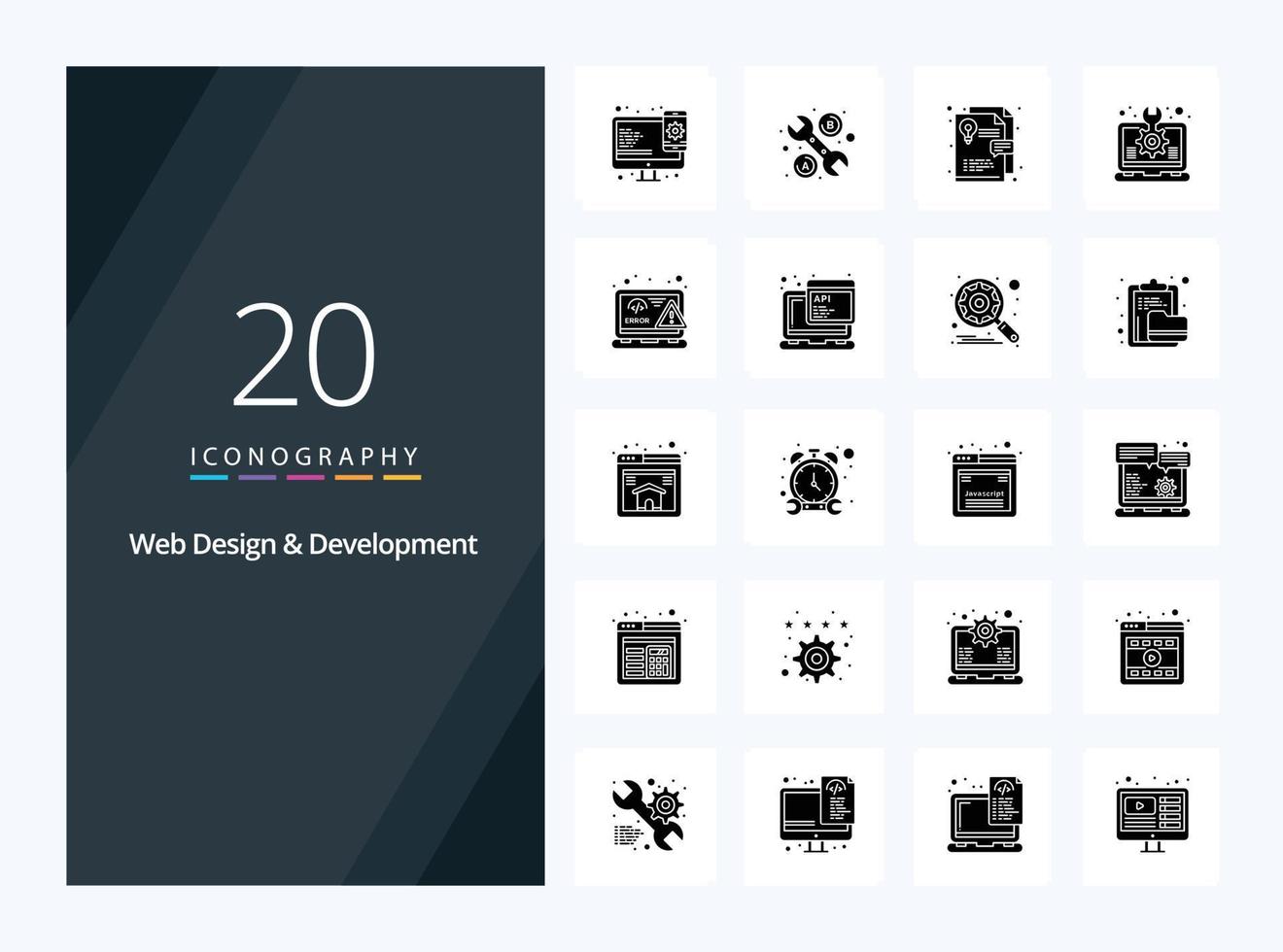 20 icône de glyphe solide de conception et de développement web pour la présentation vecteur