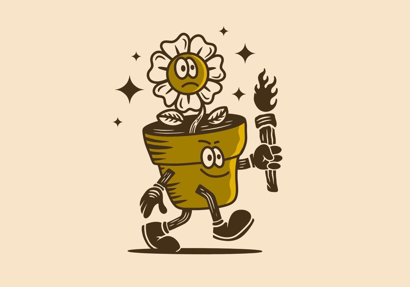 mascotte, art, illustration, de, marche, tournesol vecteur