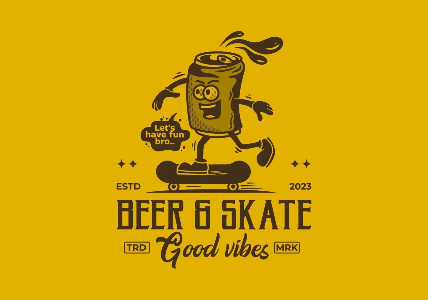 illustration de mascotte d'une canette de bière faisant du skateboard vecteur