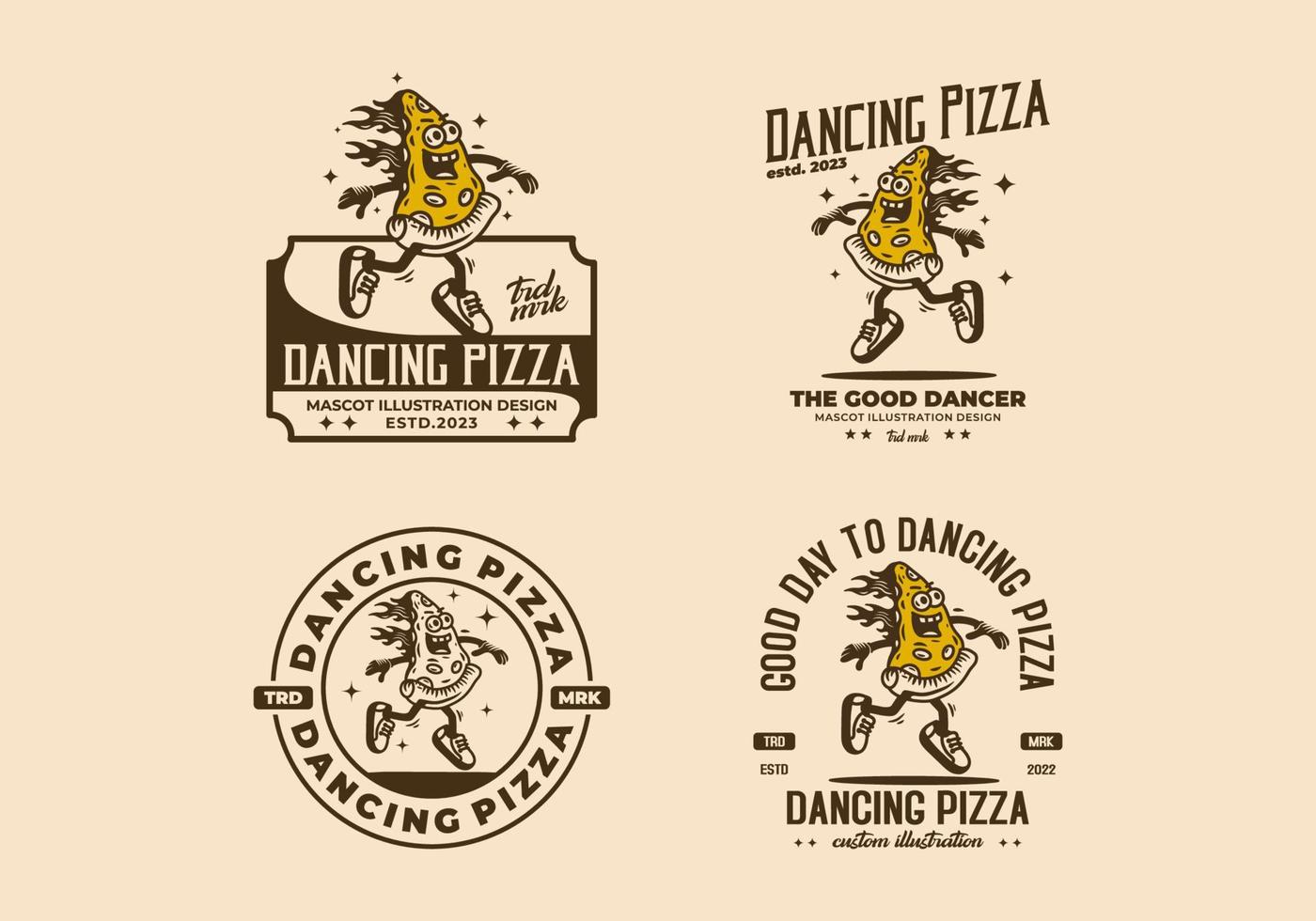 conception d'illustration de mascotte de pizza dansante vecteur