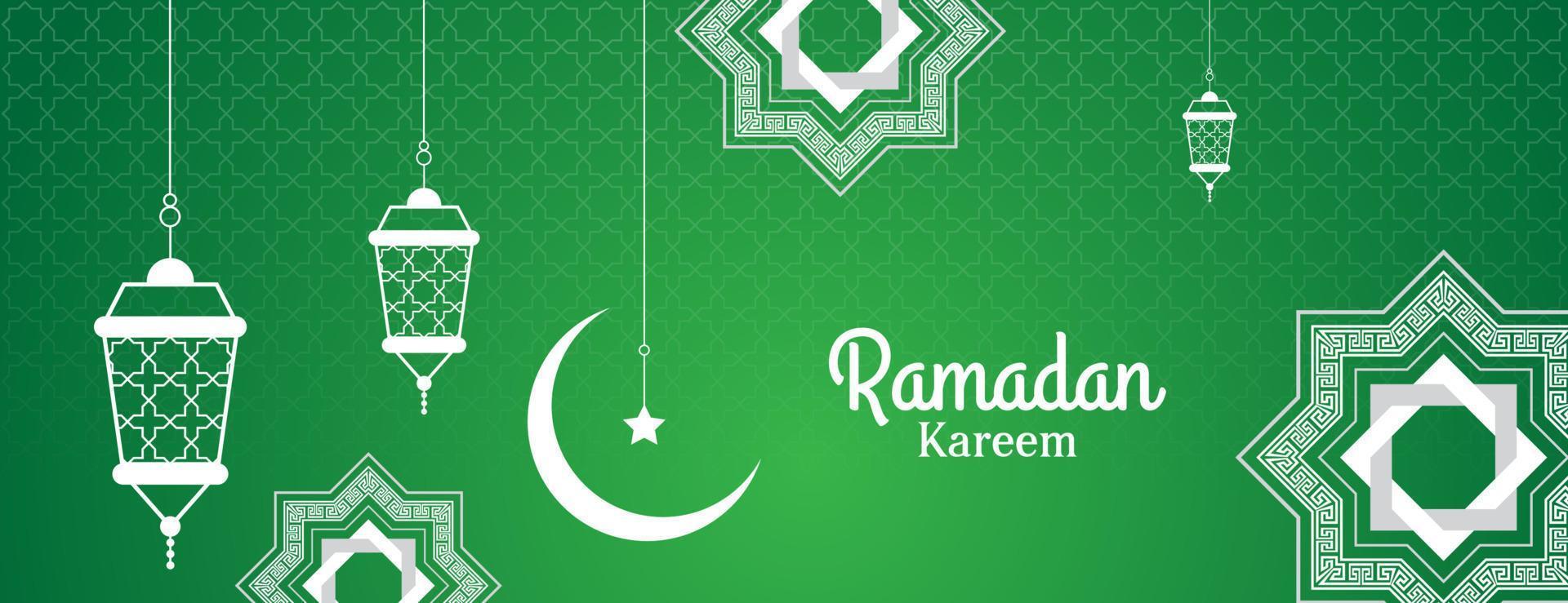 conception de bannière ramadan kareem avec décoration islamique lanterne, lune, étoile et mandala. illustration vectorielle vecteur