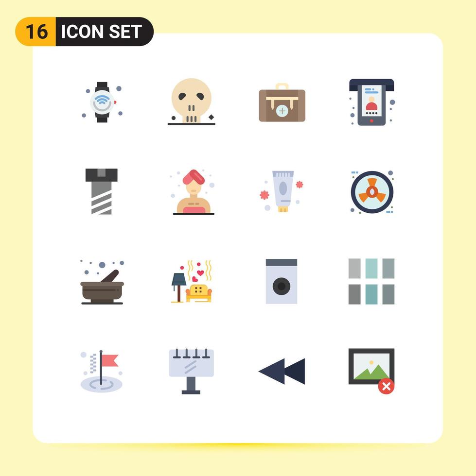 interface mobile jeu de couleurs plates de 16 pictogrammes d'appels de soutien crâne meilleur pack modifiable d'éléments de conception de vecteur créatif de randonnée