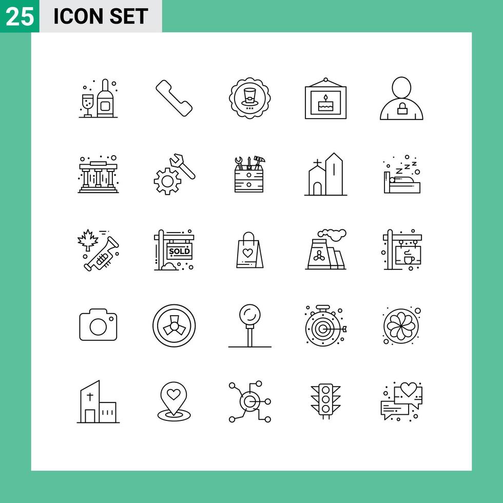 25 icônes créatives signes et symboles modernes d'éléments de conception vectoriels modifiables de partie d'avatar de signe de corps verrouillé vecteur