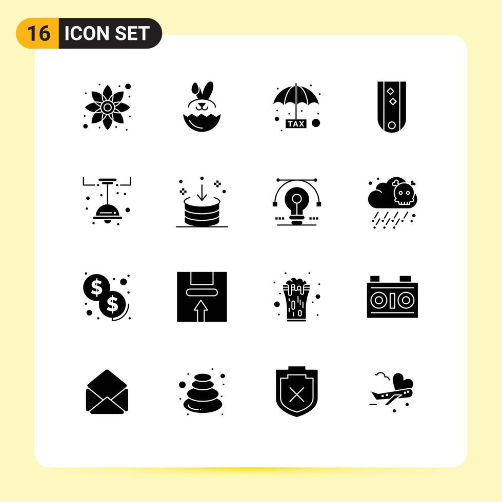 16 concept de glyphe solide pour les sites Web mobiles et applications lampe rayé insigne de rang payable éléments de conception vectoriels modifiables vecteur