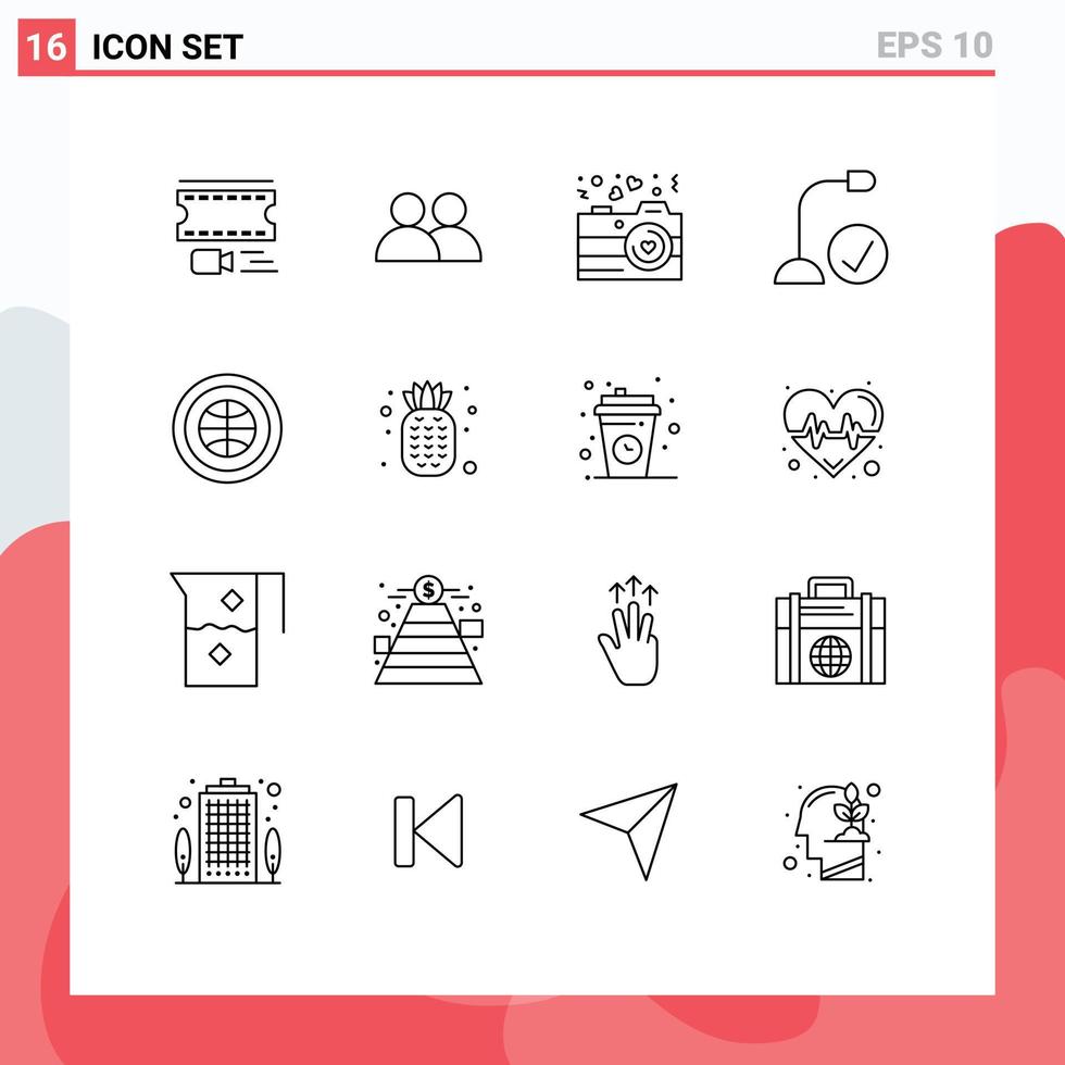 groupe de 16 contours modernes définis pour les appareils de caméra gadget globe ordinateurs éléments de conception vectoriels modifiables vecteur