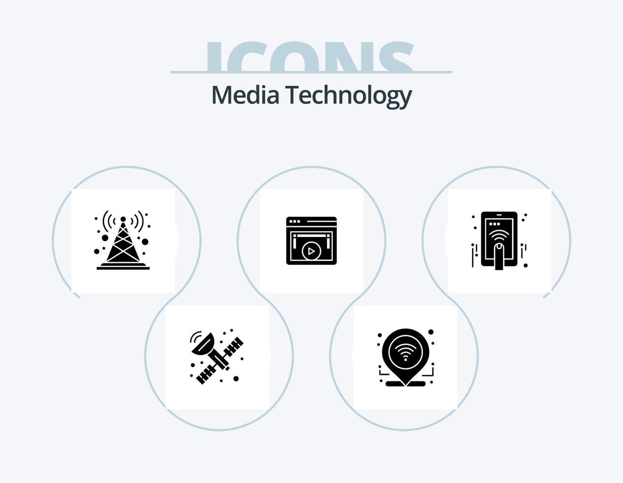 pack d'icônes de glyphe de technologie multimédia 5 conception d'icônes. main. vidéo. signal. joueur. page vecteur