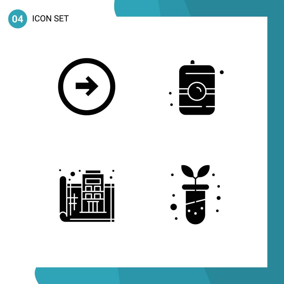 interface mobile glyphe solide ensemble de 4 pictogrammes de flèche bleue impression interface utilisateur sol alimentaire éléments de conception vectoriels modifiables vecteur