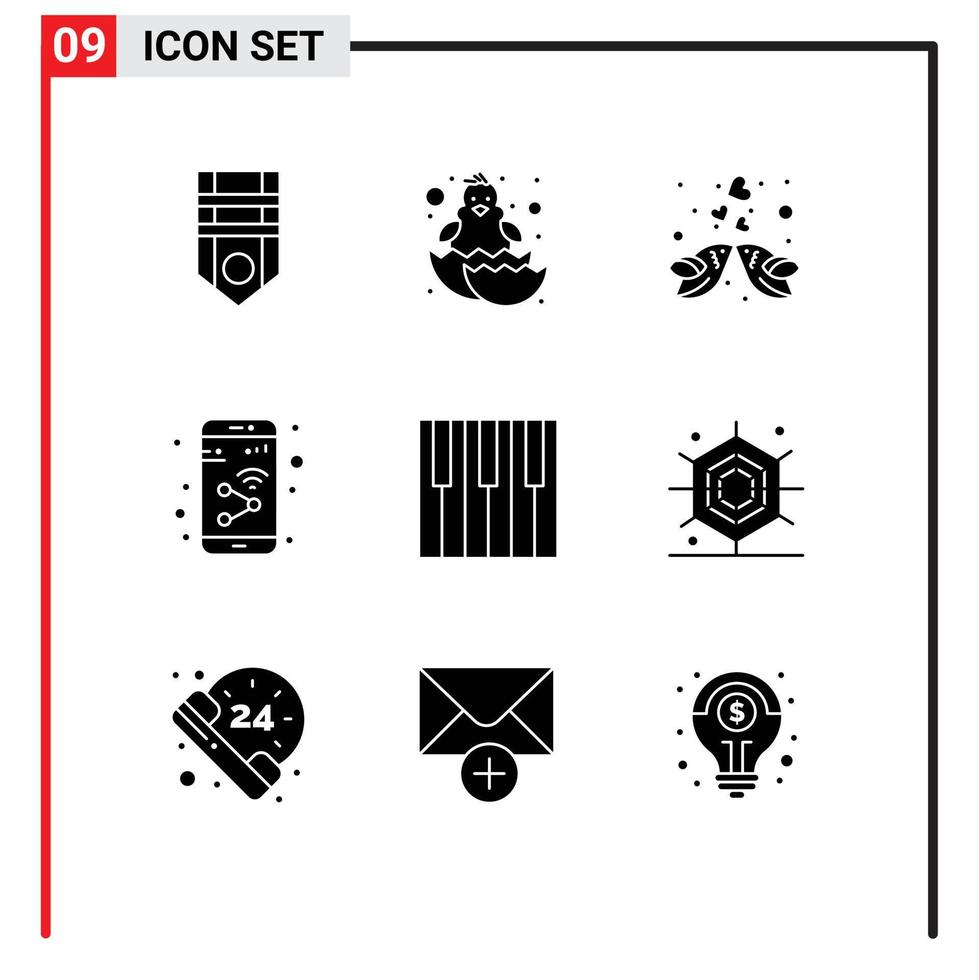 9 glyphes solides universels définis pour les applications web et mobiles dispositif de baiser mobile wifi éléments de conception vectoriels modifiables romantiques vecteur