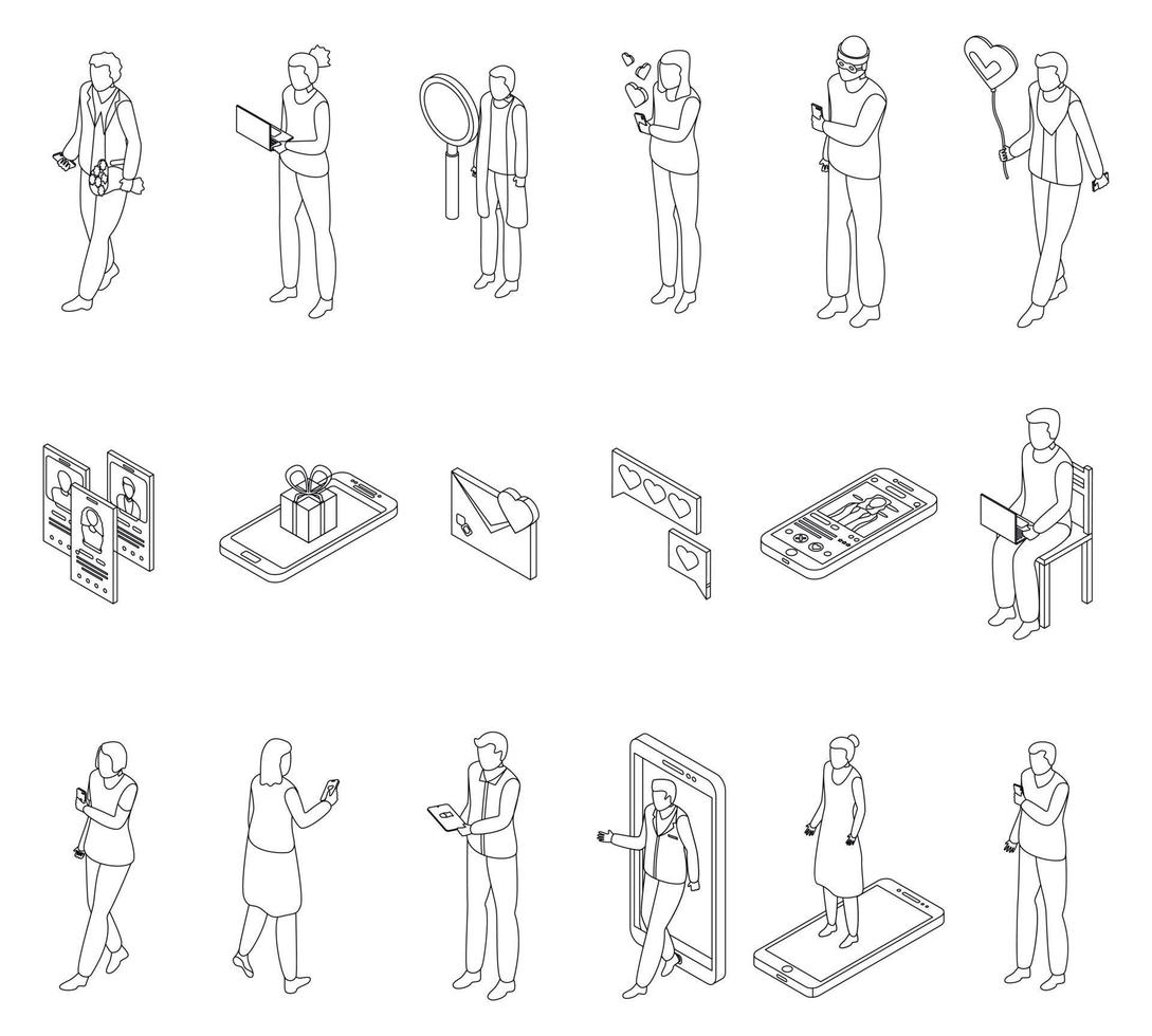 icônes de rencontres en ligne définies contour vectoriel