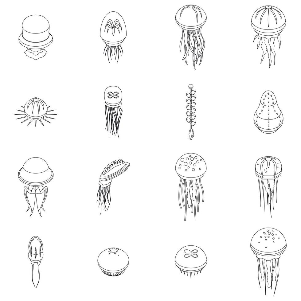 icônes de méduses définies contour vectoriel