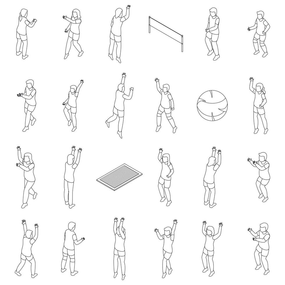 enfants jouant au volley-ball icônes définies contour vectoriel