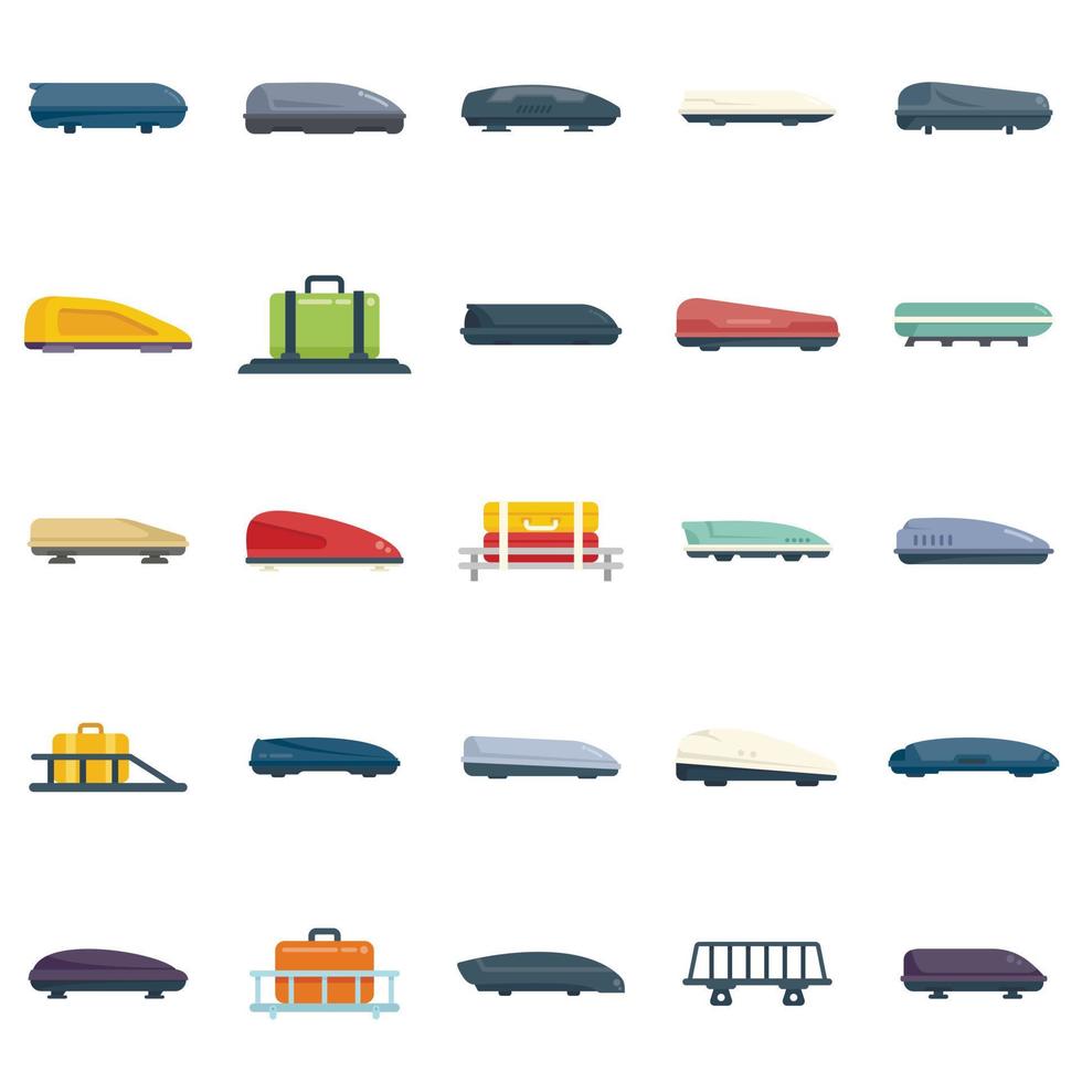 icônes de coffre de toit de voiture définies vecteur plat. bagages automatiques